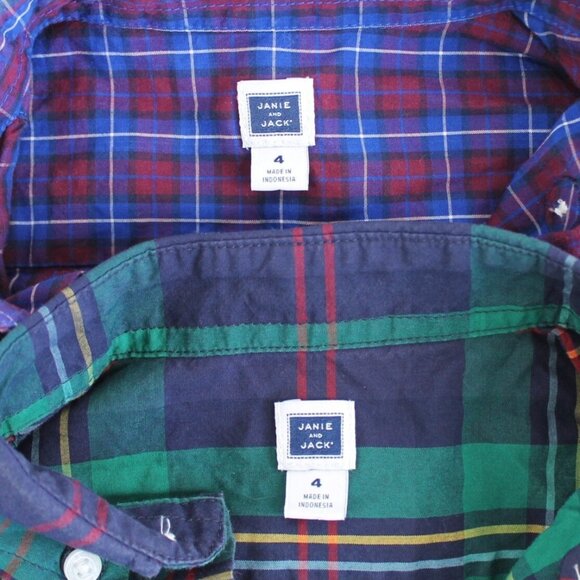 Janie and Jack Plaid Shirts Lot of 2 Boys Size 4 Long Sleeve Cotton Button Up - Picture 6 of 6